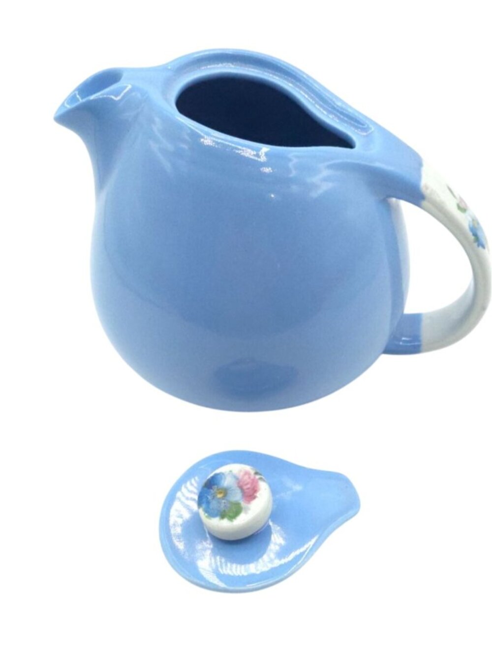 Halls Superior Blue Ceramic Teapot With Floral Handle & Lid Rose Parade 1259 Vin - Picture 3 of 6